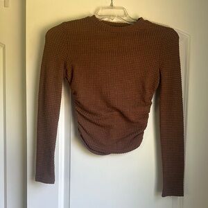 SHEIN Brown Ruched Ribbed Long Sleeve Tee